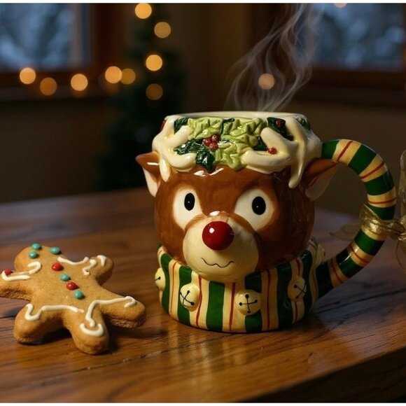 Certified International Other - Hand-Painted Ceramic Reindeer Festive Holiday Mug By Susan Winget 14oz Christmas